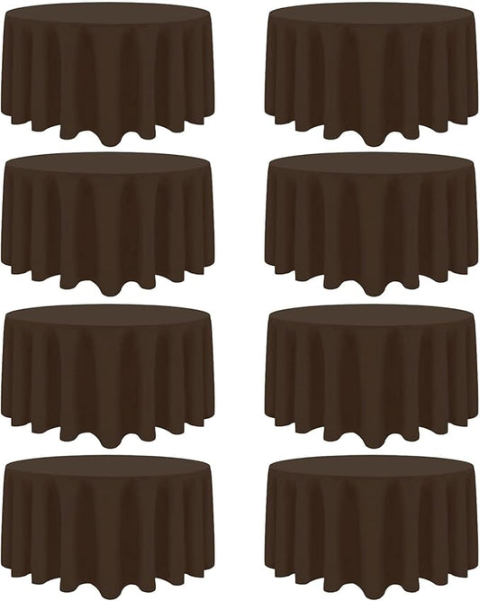 8 Pack Brown Round Tablecloth 90 Inch Stain and Wrinkle Resistant Round Brown Table Cloth Reusable and Washable Polyester Fabric for Buffet Wedding Party and Banquet