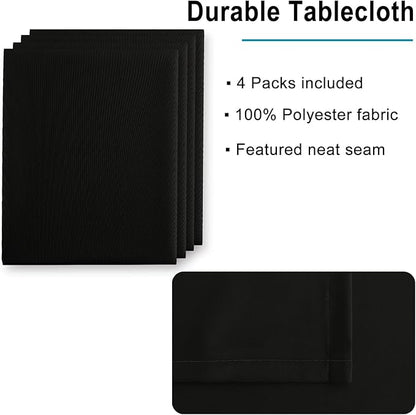 Hiasan 4 Pack Black Tablecloth Rectangle - Waterproof and Wrinklr Resistant Washable Polyester Fabric Table Cloth for Dining Room and Outdoor Use, 54 x 80 Inch