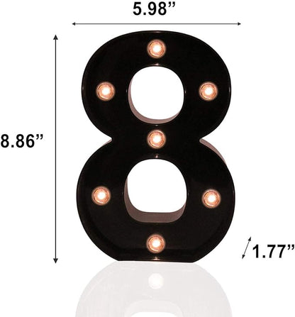 Light Up Black Alphabet Marquee Number Sign LED Marquee Number Lights Sign for Night Light Home Bar Christmas Lamp Birthday Party Wedding Decoration 8