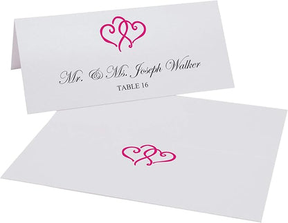 Linked Hearts Printable Place Cards, Fuschia (Choose Color), Set of 60 (10 Sheets), Laser & Inkjet Printers - Wedding, Party, Dinner, and Special Events - Made in the USA