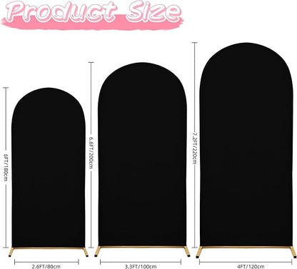 Wedding Arch Covers Arch Backdrop Cover Arch Stand Covers 7.2FT 6.6FT 6FT Set of 3 Arch Cover Spandex Fabric Stretchy Backdrop for Wedding Birthday Party Decoration Baby Shower (Black, Cover Only)