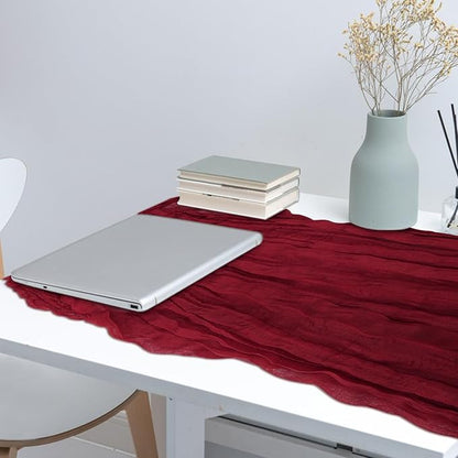 6 Pack Cheesecloth Table Runner 10Ft Christmas Gauze Boho Table Runners for Wedding Decor Bridal Shower Decorations Baby Shower Party(35" x 120")