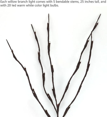 3 Pack Warm White Lighted Branches 60 LED Twig Lights Lighted Plants Artificial Twinkle Willow Branch Lamp Home Fairy Light Up Branch for Vases Holiday Party Indoor Decor Battery Operated para Casa