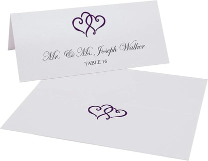 Linked Hearts Place Cards, Eggplant (Choose Color), Set of 150, Pre-cut and Scored - Wedding, Party, Dinner, and Special Events - Made in the USA