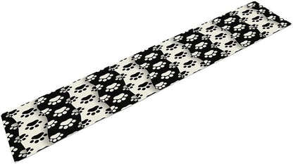 Dog Paw Table Runner,Kid Cute Animal Footprint Black White Theme Design Print Tablecloth Burlap for Hotel Indoors Outdoor Dining Room Kitchen Home Decor,W13X L36 in