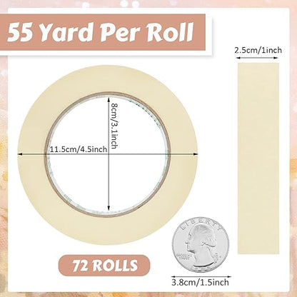 Masking Tape Bulk General Purpose Masking Painting Tape 55 Yards for Painting Home Office School Stationery Arts Crafts Basic Use, Easy Removal(72 Rolls,1 Inch)
