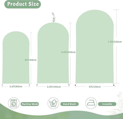 7.2FT Sage Green Arch Cover - Polyester Fitted Wedding Arch Stand Covers Round Top Chiara Arch Backdrop Cover for Birthday Party Banquet Photo Background Decoration
