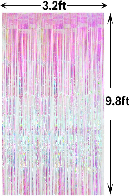 GOER 3.2 ft x 9.8 ft Metallic Tinsel Foil Fringe Curtains Party Photo Backdrop Party Streamers for Birthday,Graduation,New Year Eve Decorations Wedding Decor (Iridescent,5 pcs)