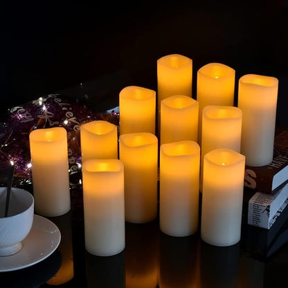 antizer Flameless Candles Battery Operated Real Wax LED Candles Set of 12 Battery Operated Candle with Remote Control for Party Wedding Holiday Decoration (D 2.2" X H 5")