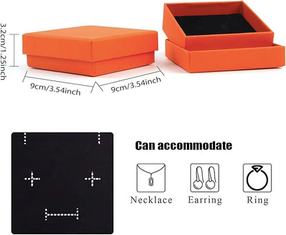 Gift Box Necklace Earring Ring Box Gift Box,12 Pieces Square Cardboard Jewelry Gift Boxes,Cotton Filled Cardboard Paper Jewelry Box Gift Case (3.5x3.5x1.25 Inches) (Orange)