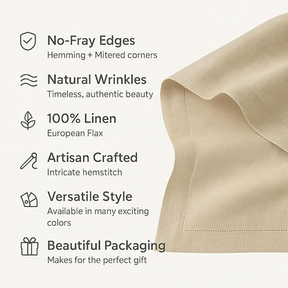 Linen Light Natural Table Runner 120 Inches - 100% Pure Linen Cloth Fabric Hemstitch Table Runner 14 x 120 Inch for Dining, Dresser, Thanksgiving, Fall Christmas - Lino