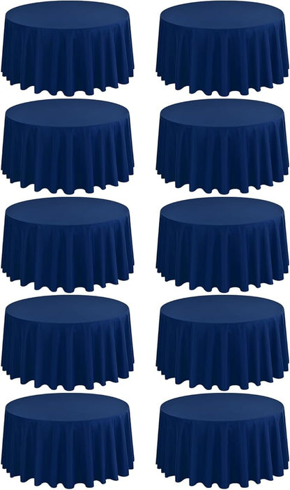 10 Pack Round Tablecloths - 120 Inch, Navy Blue Polyester Table Cover for Round Table, Stain and Wrinkle Resistant Washable Fabric Tablecloth, Polyester Tablecloth for Wedding Banquet Parties
