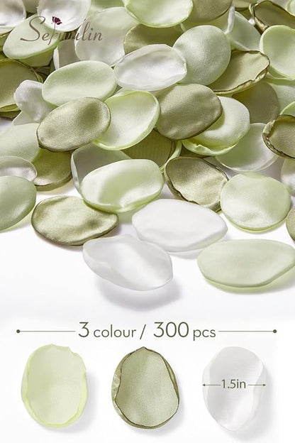 Serwalin 300Pcs Silk Rose Petals Artificial Flower Petals for Weddings Bean Green Fake Rose Petals Flower Girl Aisle Romantic Decor Dinner Table Centerpieces Proposal (3 Color Mixes)