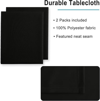 Hiasan 2 Pieces Black Tablecloth Rectangle - Waterproof and Wrinklr Resistant Washable Polyester Fabric Table Cloth for Dining Room and Outdoor Use, 70 x 90 Inch