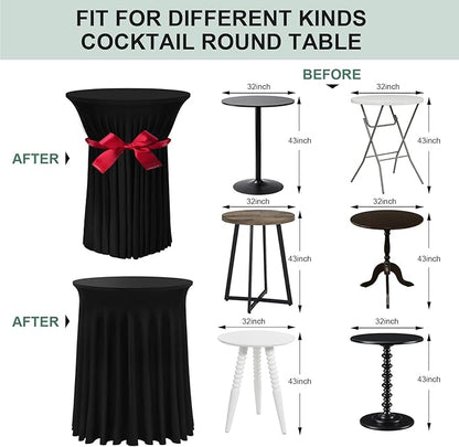 Cocktail Table Covers - 2 Pack 32"x 43" Black Cocktail Table Tablecloth with Natural Wavy Round Skirt for Bar Wedding Party Banquet