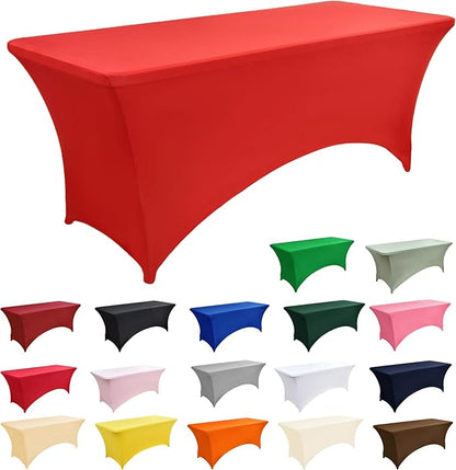 6-Pack 6ft Red Spandex Table Covers for Rectangle Standard Folding Tables - Wrinkle Resistant Stretch Tablecloths - Ultimate Fitted Table Protector for Parties, Trade Shows, Wedding