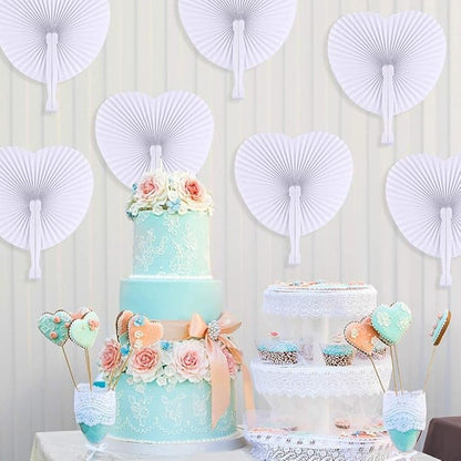 Zwin 60PCS Heart Shaped Folding Paper Fans for Wedding White Plastic Handheld Pocket Paper Fans for Party Decorations