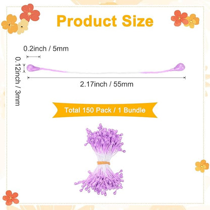150-Pack Flower Stamens for Crafts, 5mm Double Heads Artificial Pearl Floral Pistil Mini Flower Pollens Stamens for DIY Making/Wedding/Scrapbook Decoration [Light Purple]