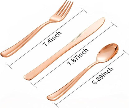 bUCLA 600PCS Rose Gold Plastic Silverware Set - Disposable Rose Gold Plastic Cutlery Include 200 Knives, 200 Forks, 200 Spoons for Party, Wedding & Mother’s Day