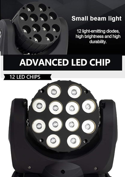 SHEHDS Moving Head Light Beam Wash LED 12x12W RGBW 4in1 DJ Lights Lighting Professional 9/16 Channels DMX512 Sound Activated Strobe Effect Stage Lights for Christmas Events Night Clubs Disco KTV Bar