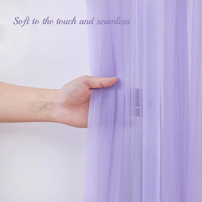 10×10ft Purple Tulle Backdrop Curtain with Lights String for Parties, Sheer Photo Curtain Backdrop Drapes for Wedding Party Photography Backgrounds