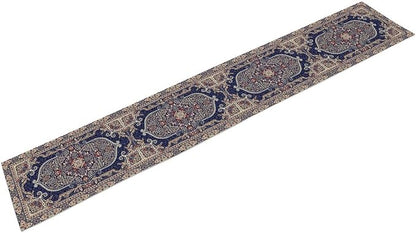 Vintage Boho Floral Table Runner, French Rustic Country Farmhouse Purple Golden Bohemia Flower Pattern for Home Kitchen Table Decor Dining Coffee Room Party Decor 13x108in