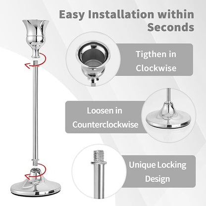 CHILL RECIPE Silver Taper Candle Stick Holders Tall Candle Holder, Vintage Candlesticks Holder Bulk for Home Decor Table Centerpiece Dining Party Festival Decorations (2 Set 6Pcs)