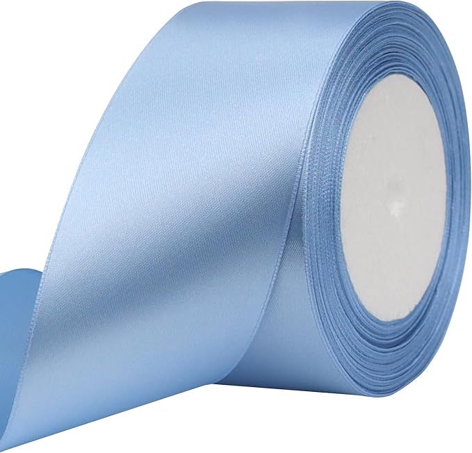 Lake Blue Solid Satin Ribbon 2 Inch 25 Yards Solid Polyester Fabric Ribbon for Gift Wrapping Wedding Christmas Baby Shower Birthday Party Decoration Handmade Immortal Flower Craft