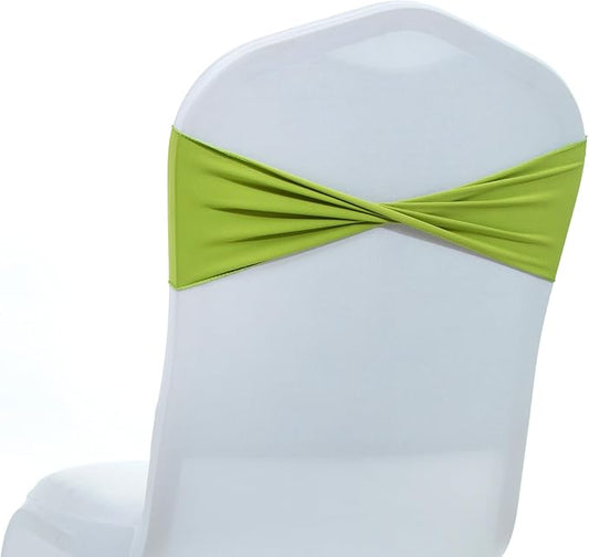 MDS Pack of 75 Spandex Chair Sashes Bows Elastic Stretch Dining Chair Bands Ties Without Slider Buckle Universal fits for Wedding Baby Shower Birthday Party Banquet Event Decoration - Apple Green