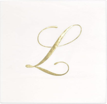 Gift Boutique 100 Gold Monogram Cocktail Napkins Letter L Disposable Paper Pack Elegant Metallic Golden Foil Hand Napkin for Powder Room Wedding Holiday Birthday Party Baby Shower Decorative Towels