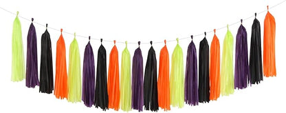 Black-Purple Green-Orange Halloween Tassel-Garland - 20pcs Birthday Party-Decorations Supplies Tassels, Wedding Baby Bridal Shower Decor Panduola