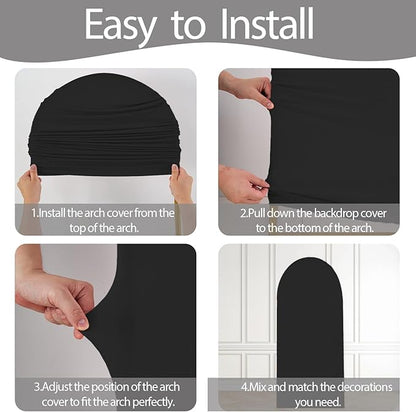 WEERRW Black Arch Backdrop Cover Set of 2 Spandex Fitted Round Top Chiara Backdrop Stand Stretchy Wedding Covering for Event Birthday Party Banquet Decoration (6FT, 7.2FT)