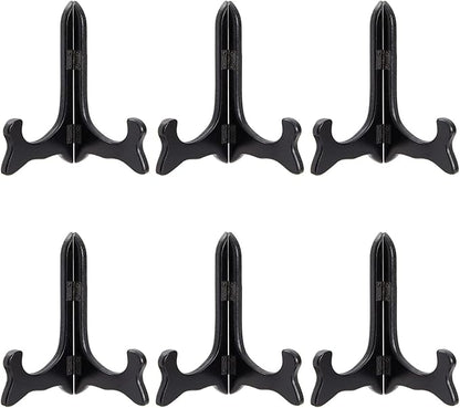 Juvale 6-Pack Wooden Plate Stands for Display - 6-Inch Black Compact Tabletop Wood Easels - Lightweight & Sturdy Plate Holder Stands for Photos & Artwork