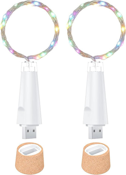 USB Bottle Lights Rechargeable Wine Bottle Fairy Lights Cork LED String Lights 20 LEDs Copper Wire for Table Party DIY Decor