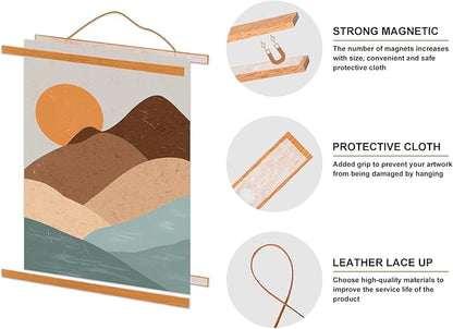 Magnetic Poster Hanger, 37x28 37x40 37x25 Poster Frame Wood Wooden Magnet Print Posters Dowel Scroll Hanger Hangers Hanging Kit for Walls Map Canvas Artwork (Teak Wood, 37")