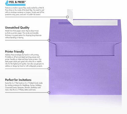 LUXPaper A7 Invitation Envelopes | Peel & Press | 5 1/4" x 7 1/4" | Amethyst Metallic | 80lb. Text | 1,000 Qty