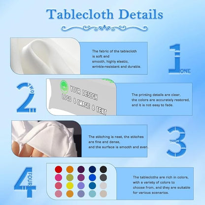 Custom Table Cloth with Business Logo 4FT 5FT 6 FT 8 FT Spandex Customized Table Cover Stretch for Tradeshow Events Birthday Wedding Anniversary Mantel Personalized Table Cloth (4FT)