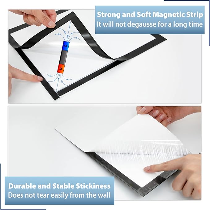 8.5"x 11" Self Adhesive Magnetic Sign Holder, Double Sided Window Magnetic Display Frame with Clear PVC and Strong Magnetic for Office/Store/Door/Glass/Refrigerator Display Frame(Black, 5Pack)