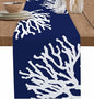 Coastal Coral Cotton Linen Table Runner for Dining Kitchen, Wedding Outdoor Party Tablerunners Decoration, Navy Blue Nautical Ocean Beach Dresser Scarf Coffee Tablecloth Runners 13x108 Inches