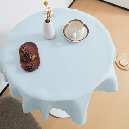 Small Round Light Blue Tablecloth 36 Inch Polyester Fabric Washable Table Cover Decorative Wrinkle Resistant Solid Color Table Cloth for Dining Party Wedding Camping