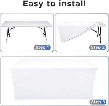 Nasitos White Fitted Table Covers for 6 Foot Tables - 72 x 30 Inch - 6 Pack Stretch Spandex Rectangle Table Clothes, Polyester Fabric Tablecloths for Parties, Trade Show, Craft Show, Birthday