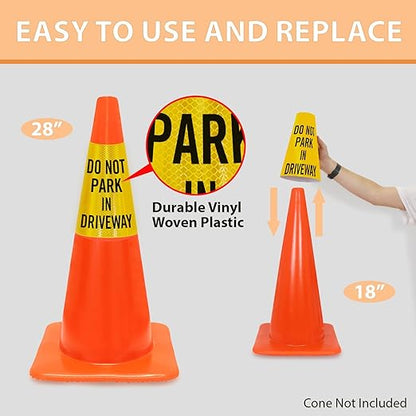 SmartSign “Do Not Park in Driveway” Bright Reflective Cone Message Sleeve, [Cone Not Included]