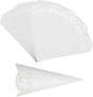 PATIKIL Wedding Confetti Cones, 50 Pcs Paper Tapers Hollow Print Lace Cone Bouquet for Party Candy Gift Boxes Chocolate Bags Buffet Bachelor Party Petals, White