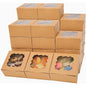 Bakepacker 100pcs Kraft Bakery Boxes with Window 6x6x3 inches Thick & Sturdy Macaroon Pastry Boxes Cookie Boxes for Bakerys