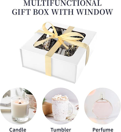 White Gift Boxes with Window,7.5"x7.5"x3.1" Bridesmaid Boxe for Gift Giving,Birthday Gift Box with Magnetic,Closure Lid Gift Boxes for Presents,Cute Boxe,Luxury for Gift Packaging,Gift Box for Wrapping Gifts