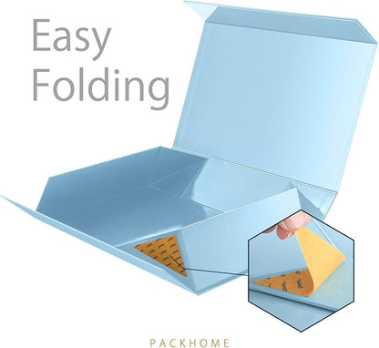 PACKHOME Extra Large Gift Box 17.5x11.3x4.3 Inches, Sturdy Shirt Box with Magnetic Lid for Clothes and Large Gifts (Glossy Light Blue)
