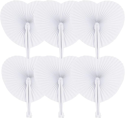 Zwin 60PCS Heart Shaped Folding Paper Fans for Wedding White Plastic Handheld Pocket Paper Fans for Party Decorations