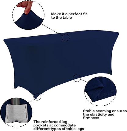 IVAPUPU 8FT Table Cloth for Rectangular Fitted Events Stretch Jean Blue Table Covers Washable Cover Spandex Tablecloth Protector for Party, Wedding, Cocktail, Banquet, Festival