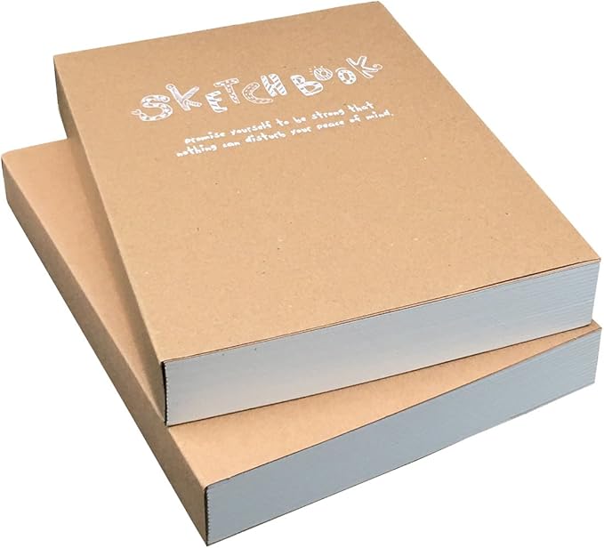 Kraft Cover Drawing Notebook & Sketchbook – Set of 2 Blank Plain Sketch Books – 125g Thick Paper A5 Size, 150x210mm Paper Ideal for Drawing & Sketching- 128 sheets/256 pages – 180 Degree Opening, 2pcs
