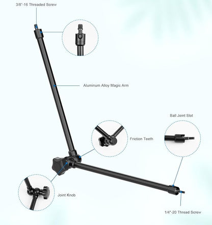 Microphone Stand Holder,21.5" Long Flexible Adjustable Magic Arm Super Crab Clamp Mic Clip 3/8"-16 to 5/8"-27 Adapter Mount,Compatible with Shure/Fifine /AT2020 /Pyle/Blue Snowball/Razer
